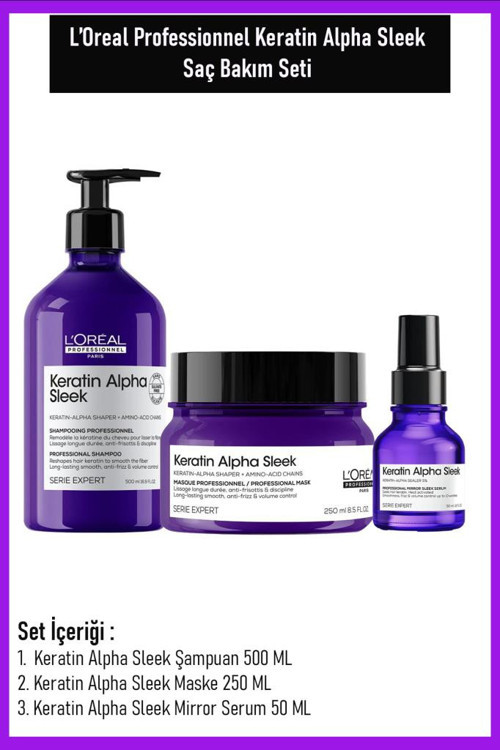 Loreal Professionnel Keratin Alpha Sleek Saç Bakım Seti 500 ML