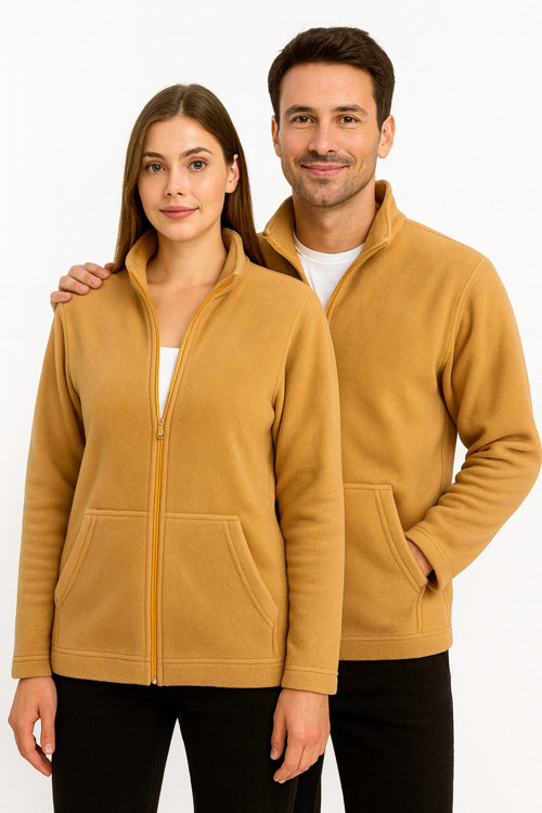 Unisex Camel Anti-pilling Tüylenme Yapmayan Standart Fit Tam Fermuarlı Soğuk Geçirmez Polar Hırka