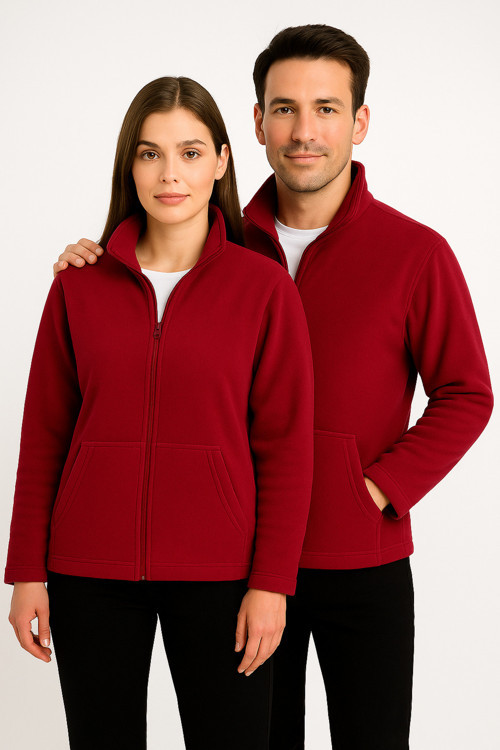 Unisex Bordo Anti-pilling Tüylenme Yapmayan Standart Fit Tam Fermuarlı Soğuk Geçirmez Polar Hırka