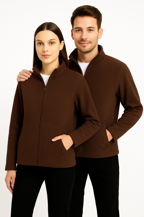 Unisex Kahverengi Anti-pilling Tüylenme Yapmayan Standart Fit Fermuarlı Soğuk Geçirmez Polar Hırka