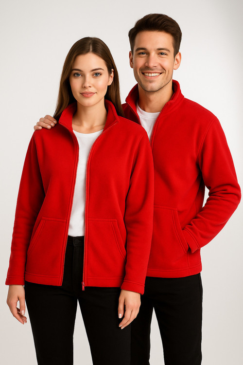 Unisex Kırmızı Anti-pilling Tüylenme Yapmayan Standart Fit Tam Fermuarlı Soğuk Geçirmez Polar Hırka