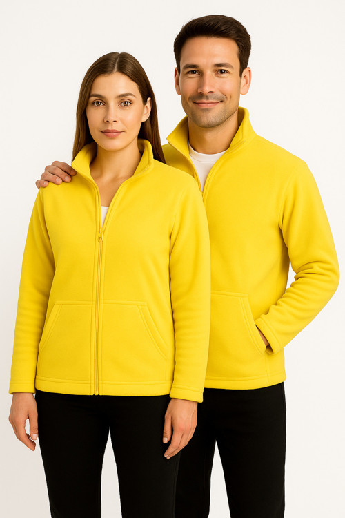 Unisex Sarı Anti-pilling Tüylenme Yapmayan Standart Fit Tam Fermuarlı Soğuk Geçirmez Polar Hırka