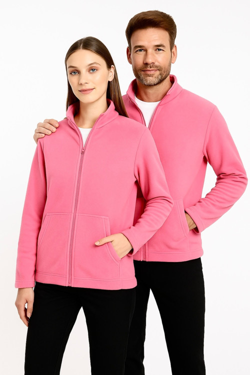 Unisex Pembe Anti-pilling Tüylenme Yapmayan Standart Fit Tam Fermuarlı Soğuk Geçirmez Polar Hırka