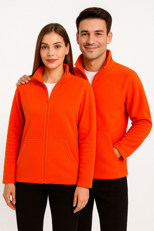 Unisex Turuncu Anti-pilling Tüylenme Yapmayan Standart Fit Tam Fermuarlı Soğuk Geçirmez Polar Hırka