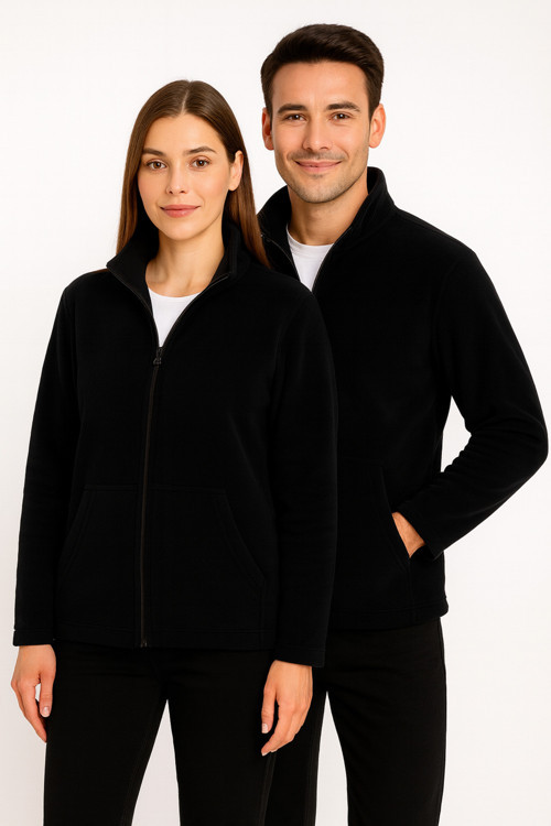 Unisex Siyah Anti-pilling Tüylenme Yapmayan Standart Fit Tam Fermuarlı Soğuk Geçirmez Polar Hırka