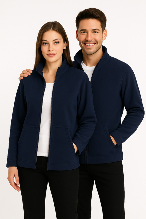 Unisex Lacivert Anti-pilling Tüylenme Yapmayan Standart Fit Tam Fermuarlı Soğuk Geçirmez Polar Hırka