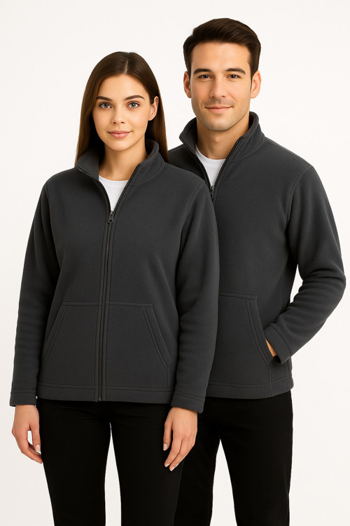 Unisex Füme Anti-pilling Tüylenme Yapmayan Standart Fit Tam Fermuarlı Soğuk Geçirmez Polar Hırka
