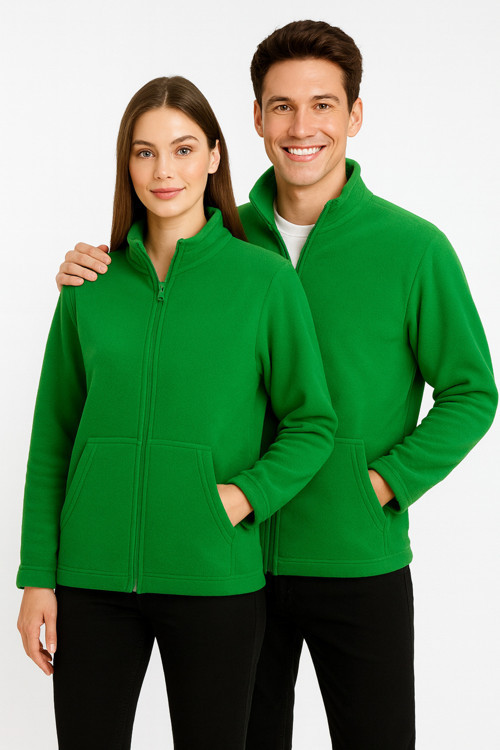 Unisex Yeşil Anti-pilling Tüylenme Yapmayan Standart Fit Tam Fermuarlı Soğuk Geçirmez Polar Hırka