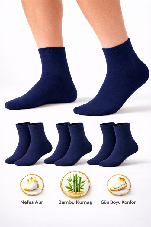 Erkek Kısa Konç Bambu Çorap 3’lü Dikişsiz Terletmeyen Ultra Yumuşak Nefes Alabilir Premium Çorap