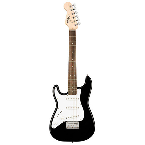 0370123506 Mini Stratocaster Solak Elektro Gitar (Siyah) | Solak Çalım İçin Kompakt Gövde ve Standart Strat Sesi