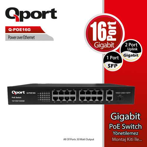 Q-POE16G 16 PORT GIGABIT + 2 PORT GIGABIT UPLINK POE SWITCH