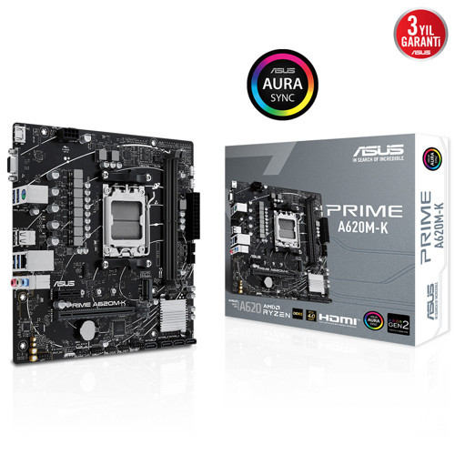 PRIME A620M-K DDR5 6400+(OC) mATX Anakart – AMD AM5 Soket, HDMI & VGA