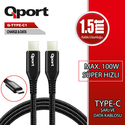 Q-TYPE-C1 1.5M TYPE-C 100W SUPER HIZLI PD SARJ VE DATA KABLOSU