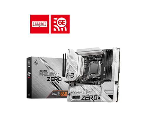 Msi B650M Project Zero Am5 Ddr5 7600Mhz(Oc) Hdmi Dp M.2 Usb3.2 2.5G Lan Wi-Fi 6E Matx