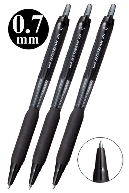 Siyah Jel Uçlu Pilot Kalem 3 Adet Uniball Jetstream SXN-101 0.7 mm Roller Basmalı Kalem Roller Uçlu Likit Mürekkepli