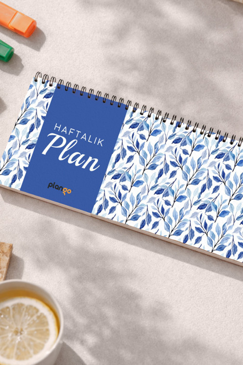 Tarihsiz Spiralli Haftalık Masaüstü Planlayıcı - YAPRAKLAR - 10x30 cm Plango