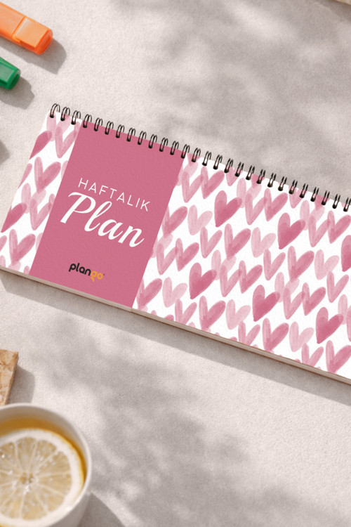 Tarihsiz Spiralli Haftalık Masaüstü Planlayıcı - KALPLER - 10x30 cm Plango