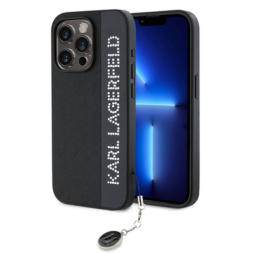 İphone 15 Pro Max Kılıf Karl Lagerfeld Lisanslı Anahtarlıklı Taşlı Kl Yazılı Saffiano Rhinestones Kapak