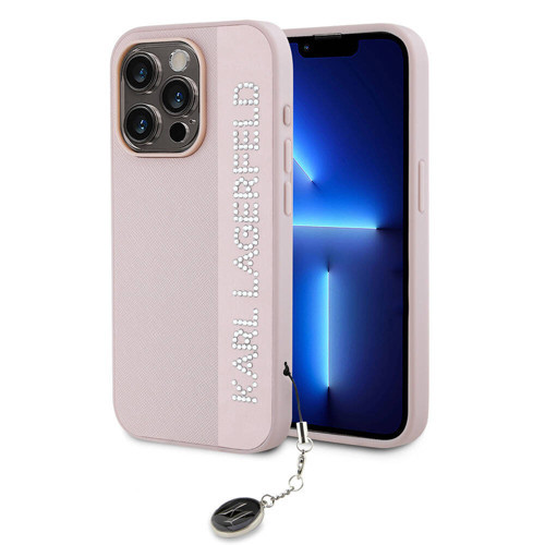 İphone 15 Pro Max Kılıf Karl Lagerfeld Lisanslı Anahtarlıklı Taşlı Kl Yazılı Saffiano Rhinestones Kapak