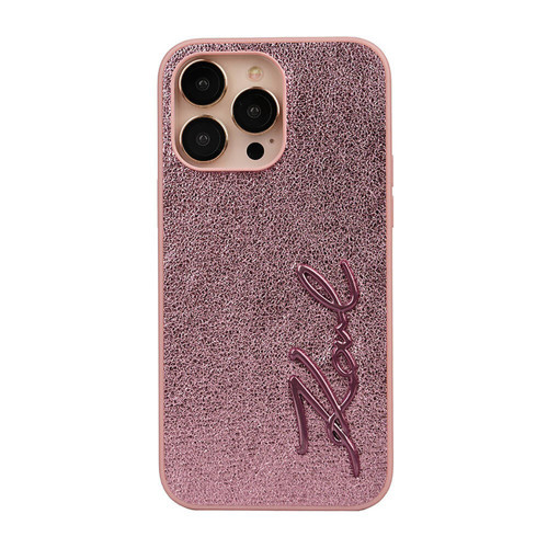 İphone 14 Pro Max Kılıf Karl Lagerfeld Lisanslı 3D Kl Yazılı Tüylü Arka Yüzey Saffiano Rhinestones Kapak