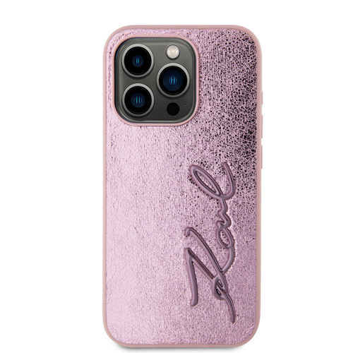 İphone 15 Pro Kılıf Karl Lagerfeld Lisanslı 3D Kl Yazılı Tüylü Arka Yüzey Saffiano Rhinestones Kapak
