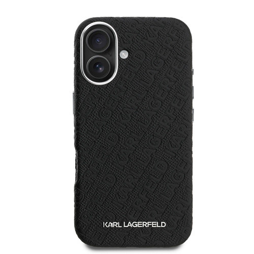 İphone 16 Kılıf Karl Lagerfeld Lisanslı Pu Deri Damgalı Metal Yazı Logolu Kapak