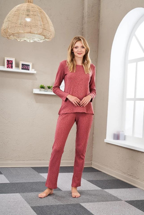 Pjs 23553 Kadın 4 Mevsim Yumuşak Rahat Kesim Uzun Kollu Yumoş Pijama Takım