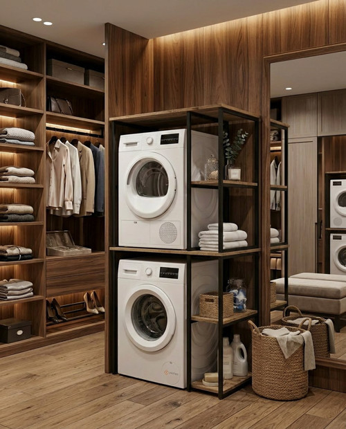 Maya 2 Katlı Çamaşır Ve Kurutma Makinesi Standı Atlantik Çam – Raflı Metal Organizer Dolap