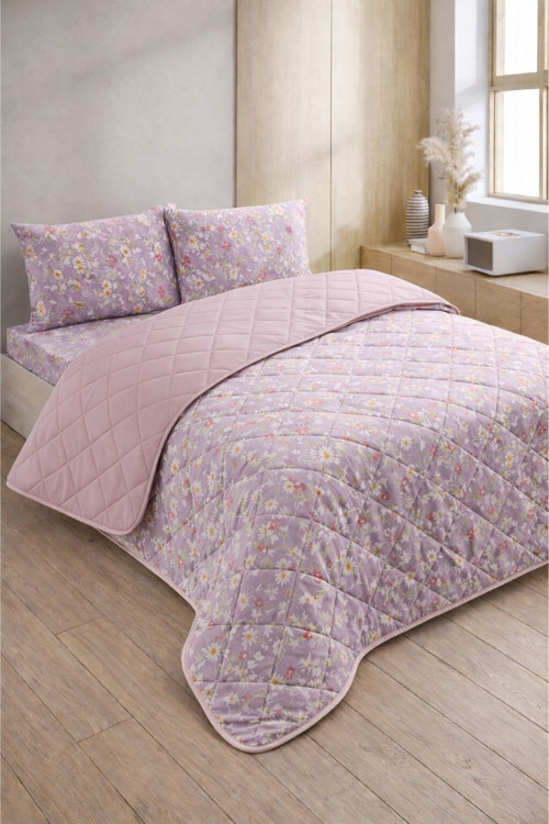 Kapitoneli Çift Kişilik Desenli Pike - Yatak Örtüsü Takımı 200X230 Cm - 2 Adet Yastık Kılıflı