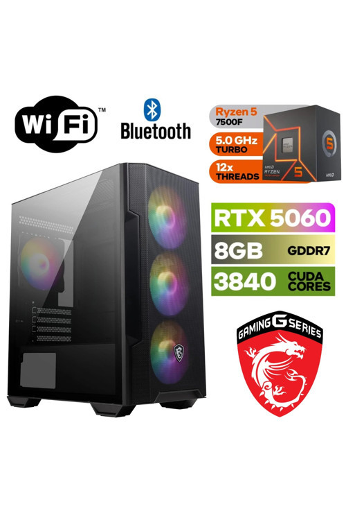 Gaming Ddr5 -Rtx 5060 8Gb – Ryzen 5 7500F – 32Gb Ddr5 Ram – 1 Tb M.2 Ssd – Win11 Pro