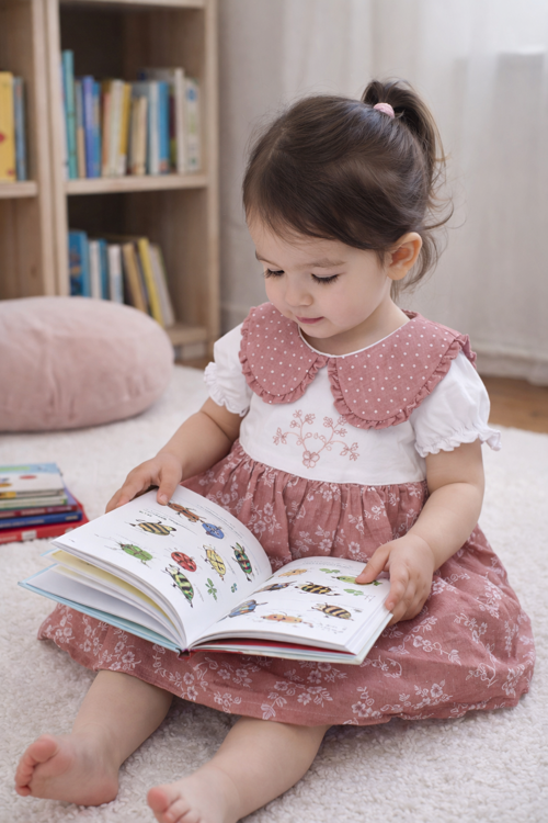 Kız Bebek Çocuk Elbise %100 Pamuk Müslin Bayramlık 15220