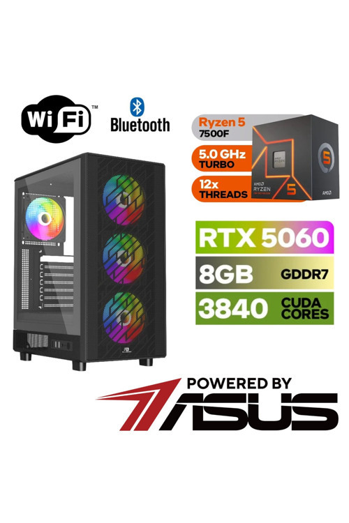 Ddr5–Ryzen 5 7500F–Rtx 5060 8Gb –16Gb Ddr5 Ram–1Tb M.2 Ssd–Win11 Pro-Wifi-Bluetooth