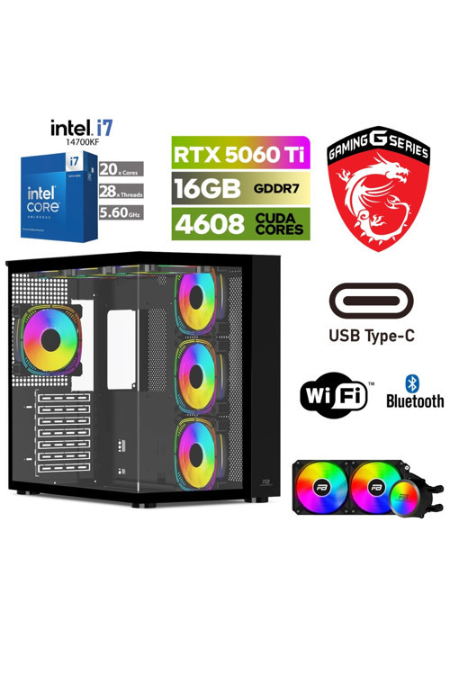 Gaming Ddr5-Rtx 5060Ti16Gb-İntel İ7 14700Kf-32Gb Ddr5 Ram-1 Tb M.2 Ssd-Windows 11 Pro-Sıvı Sogutmalı