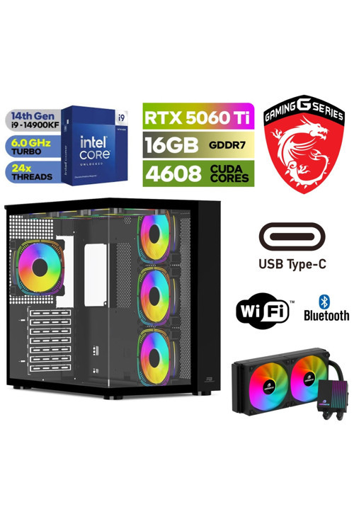 Gaming Ddr5-Rtx 5060Ti16Gb-İntel İ9 14900Kf-64Gb Ddr5 Ram-1 Tb M.2 Ssd-Windows 11 Pro-Sıvı Sogutmalı