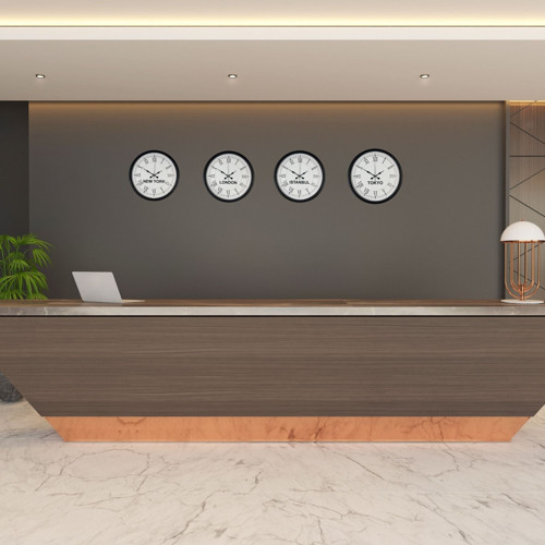 Büro Ev Ofis Dekoru için 36CM 4PARÇA Siyah Roma Rakamlı Dünya Saati Seti
