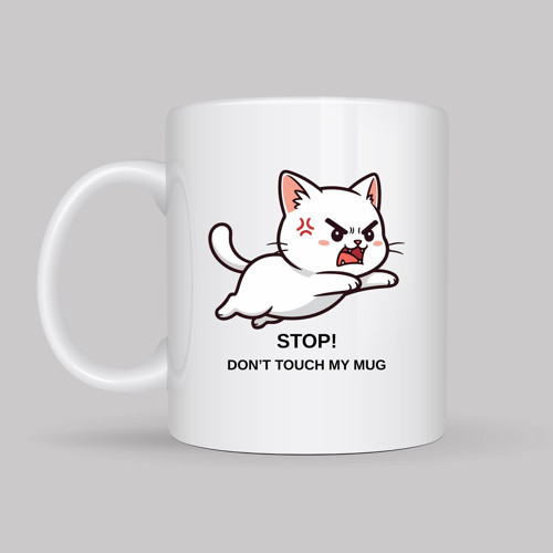 Büro Ev Ofis Arkadaş Hediyesi için Kedili Stop Don’t Touch My Mug Baskılı Kupa Bardak