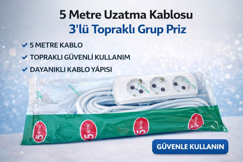 Büro Ev Ofis Cihazları için 5MT 3PRİZ 16A Topraklı Tip Grup Uzatma Kablosu
