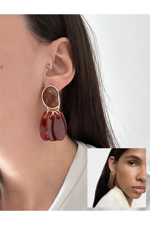 Marka Model Sallantılı Bordo Kemik Küpe Kadın Küpe Tasarım Küpe