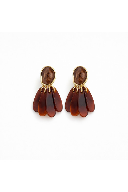 Amber Damla Taşlı Gold Detaylı Sallantılı Küpe – Bohem Şık Tasarım