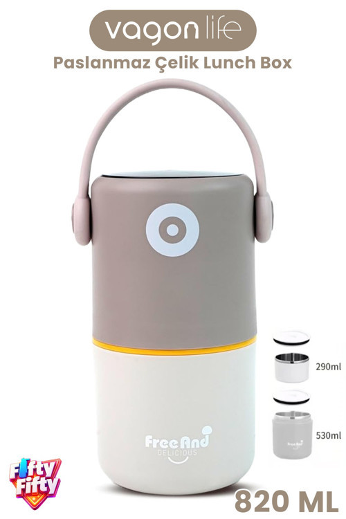 820 ML Sızdırmaz 2 Kaseli 304 Paslanmaz Çelik Lunch Box Yeni Nesil Sefer Tası Kaşıklı Askılı -1267820