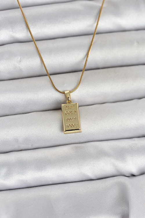 Zincir Gold Renk Külçe Altın Model Kadın Kolye - EBJ260411W41819