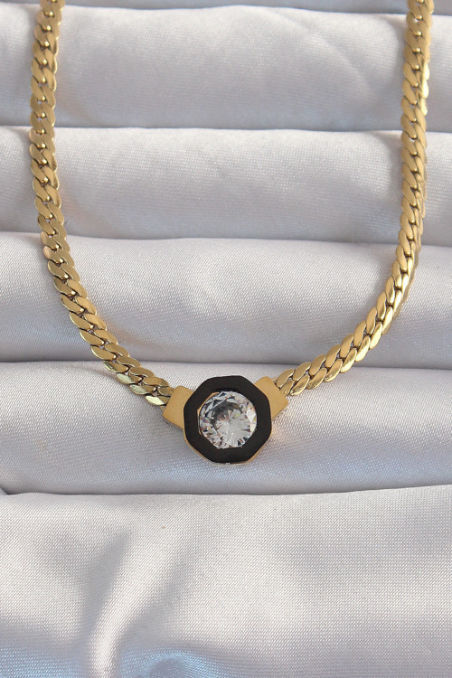 Gold Renk Ezme Zincir Zirkon Taşlı Mineli Serenay Kolyesi - EBJ260411W41760