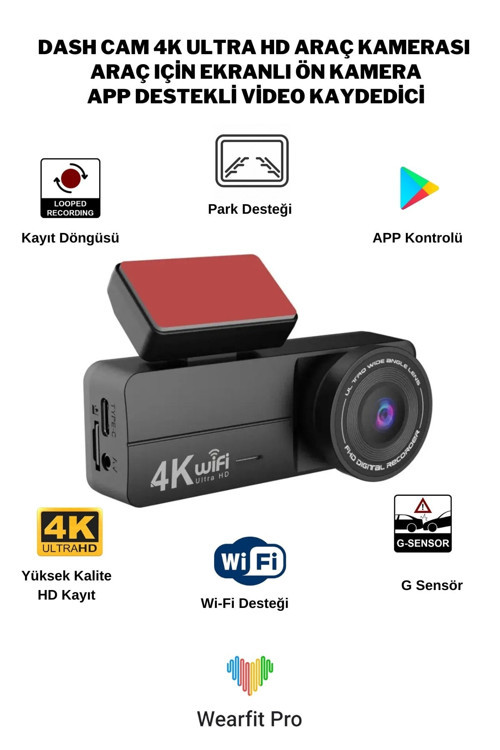 Castu C9 Dash Cam 4k Ultra HD Araç Kamerası Kaza Güvenlik Kamerası Wifi & APP Destekli Video Kaydedici