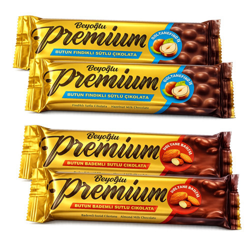 Premium Bütün Fındıklı ve Bademli Çikolata 75 gr x 4 lü Karma Paket