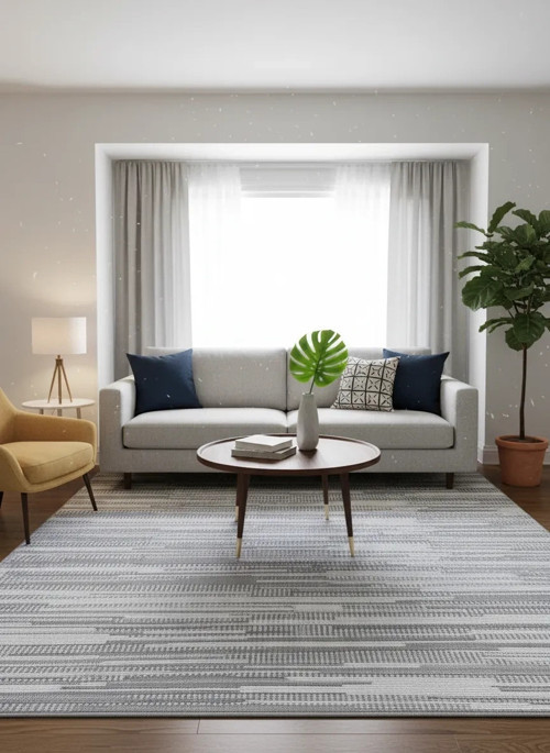 Narbe NB06 Krem Gri Soyut Çizgi Dokulu Salon Halısı 150x220 — Doğal Desen