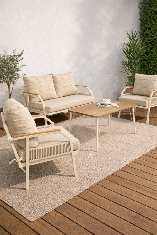 DAİSY Krem 211 Masalı Cappucino Bahçe Mobilya Seti Balkon Teras Oturma Grubu Dış Mekan Şık Tasarım