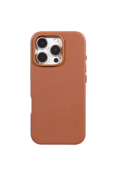 iPhone 16 Pro Uyumlu Vegan Deri Gizli MagSafe Kılıf Kiremit Renk Premium Kamera Koruma Darbe Emici