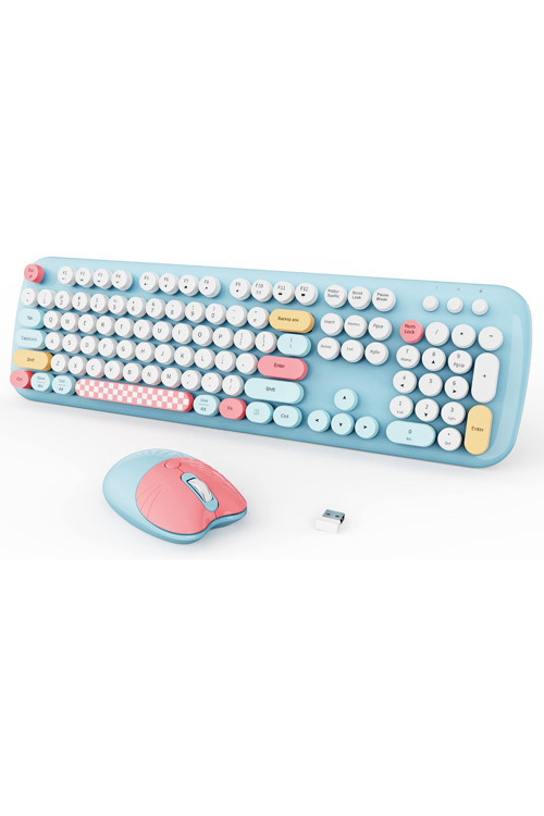 Kablosuz Klavye Ve Mouse Set 104 Tuşlu Retro Ve Şık Daktilo Renkli Tuş Tarzı Türkçe Q Klayve Uyumlu