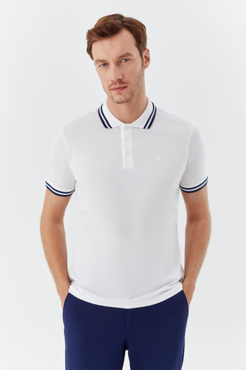 Düğmeli Polo Yaka Erkek T-Shirt Beyaz