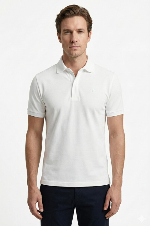Erkek Ekru Dar Kesim Slim Fit %100 Pamuk Dokuma Polo Yaka Tişört